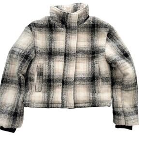 Anthropologie Avec Les Filles Plaid Puffer Jacket Cream Black Size Large